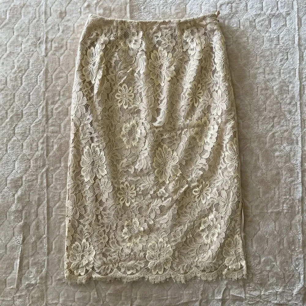 Dana Buchman Lace Midi‎ Skirt Beige Sz 2 Small Coquette Cottagecore